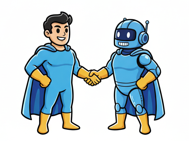 AI robot and human shaking hands